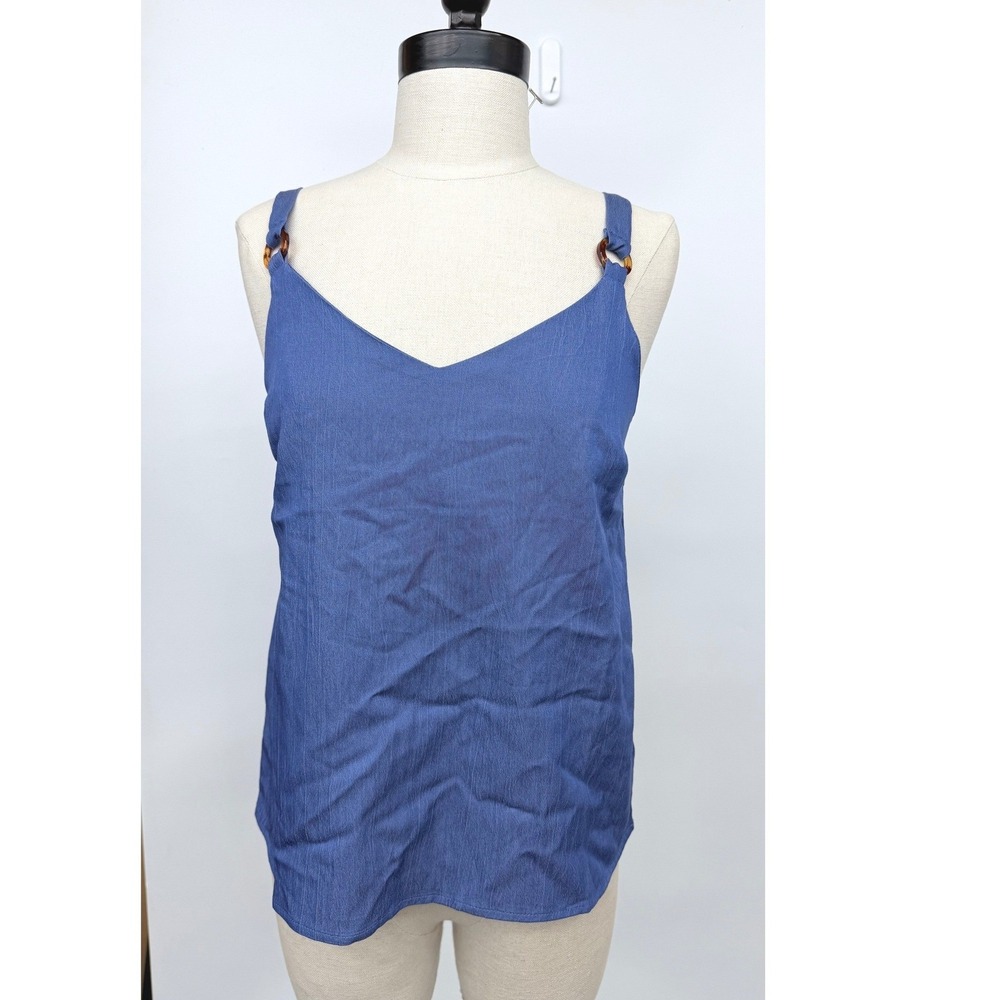 Love J Blue V-Neck Cami Tank Top with Tortoise Shell Ring Straps Size S TB1979